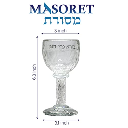 Glass Kiddush Cup with Tray - 6.4 Inch Ceremonial Wine Goblet