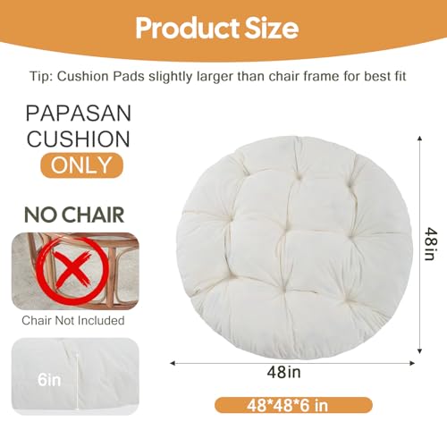 48-Inch Round Papasan Chair Cushion, Tufted Corduroy Seat Pad for Egg Chair