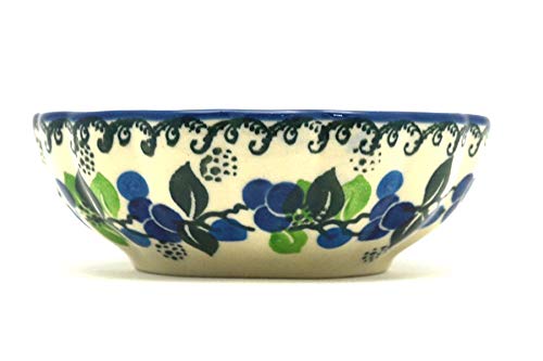 Polish Pottery Bowl - Shallow Scalloped - Small - Blue Berries