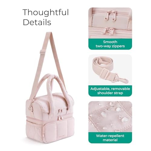 BAGSMART Lunch Bag Women, Double Deck Insulated Lunch Box, Quilted Puffer Lunch Tote, Leakproof, Durable & Reusable Large Lunch Cooler For Work Picnic Travel Meal Prep, Camel