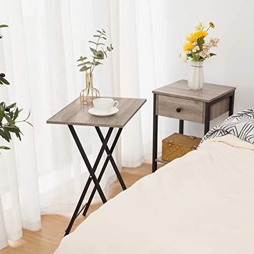 Set of 4 Folding TV Tray Tables with Storage Rack - Industrial Snack Tables