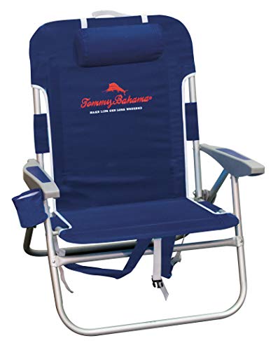 Wide Seat 4-Position Folding Backpack Beach Chair, 13-Inch High Seat, Navy