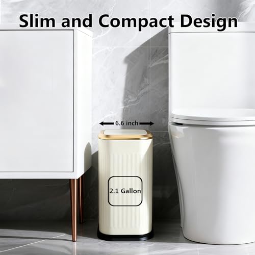 Small Bathroom Trash Can with Pop-Up Lid, 2.1 Gallon Stainless Steel Wastebasket