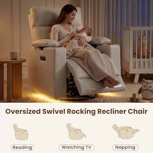 Power Nursery Glider Recliner with USB Port, Nightlight and Swivel Base