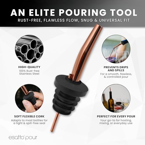 Esatto Copper Stainless Steel Liquor Pourers with Dust Caps - 6 Pack