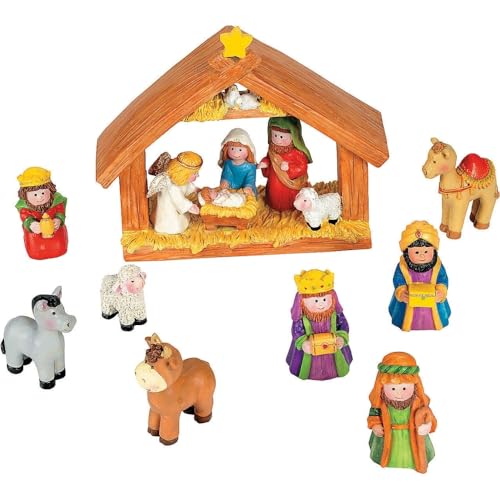 Mini Christmas Nativity Set with Stable - 9-Piece Resin Figures