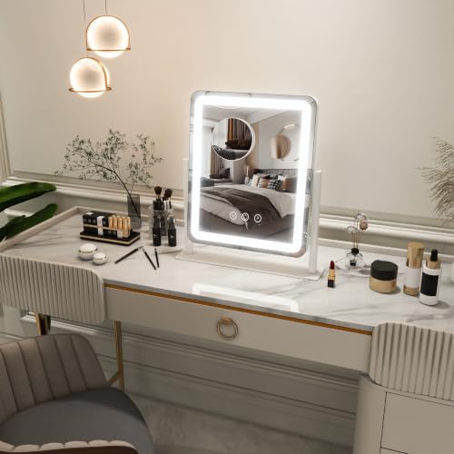 FENNIO Vanity Mirror with Lights - 15"x12.6" LED Lighted Makeup