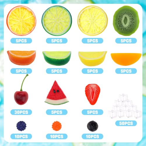 160 Pcs Artificial Fruit Slices - Realistic Plastic Fruit Blocks