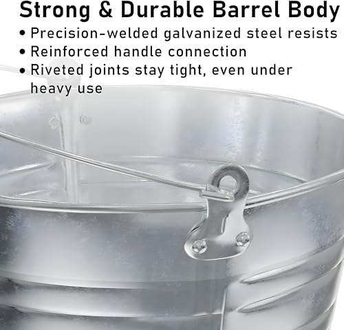Galvanized Metal Buckets 3-Pack - Rustic Ice Buckets with Wooden Handles, 8.4 Quart