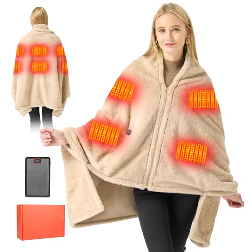 Cordless Wearable Heated Throw Blanket with 20000mAh Battery & 6 Zones