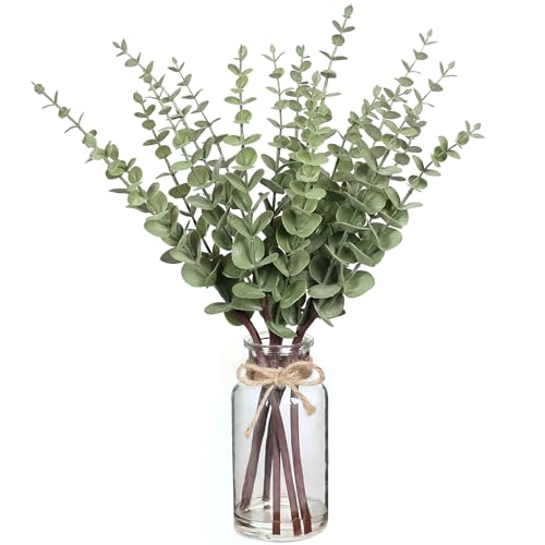 17.5-Inch Artificial Eucalyptus Stems in Glass Vase with Faux Water