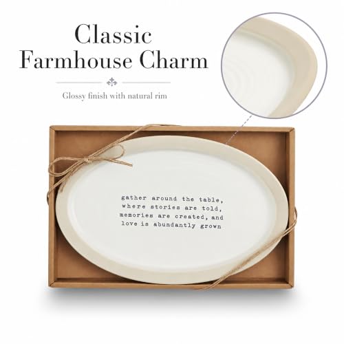 Farmhouse Sentiment Serving Plate, 6.5 x 11 Inch White Glazed Stoneware