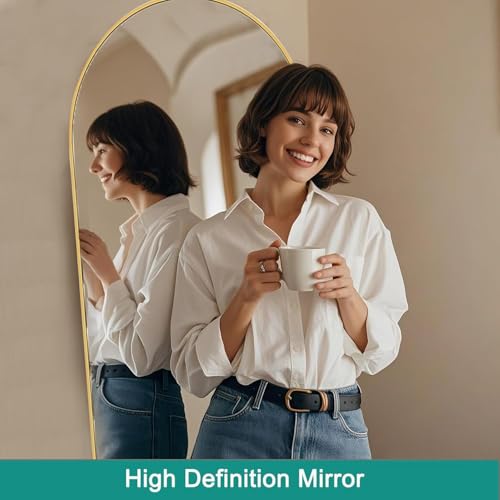 71" x 30" Arched Full Length Floor Mirror with Aluminum Frame, Gold