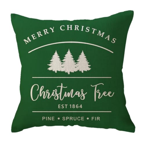 ULOVELOVE YOURSELF Green Christmas Throw Pillow Cover 18x18in Farmhouse Decor