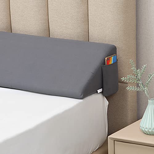 Vekkia King Bed Wedge Pillow Headboard Gap Filler with Pockets, Gray