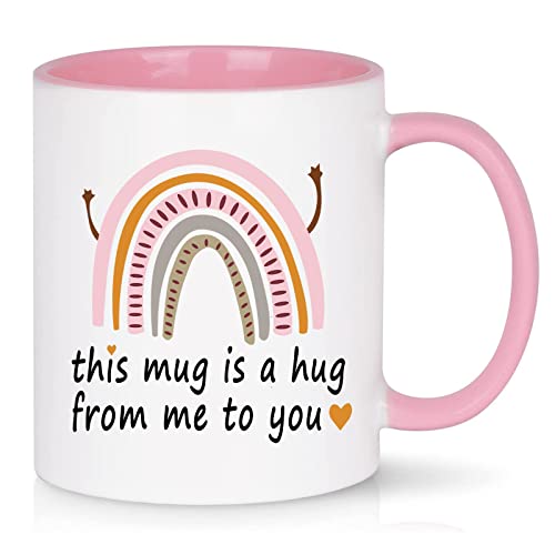 WENSSY Friendship Hug Mug 11oz Pink & White for Best Friends & Gifts