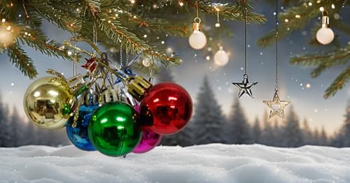 Set of 6 Red and Green Christmas Tree Ornaments - Shatterproof Holiday Decor
