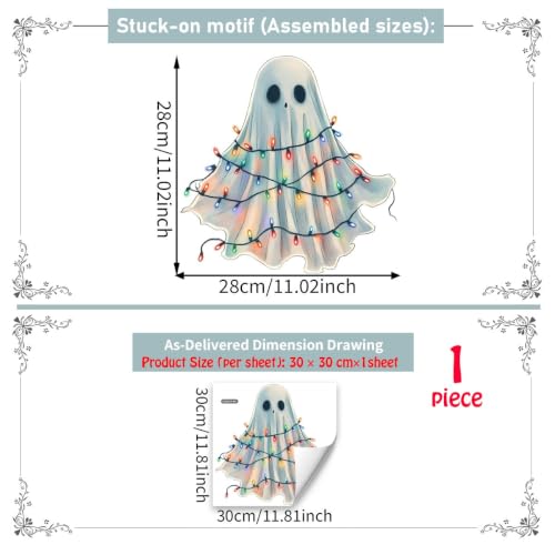 Halloween Ghost Window Clings - Reusable Colorful Xmas Light Stickers, Static Decal Set, Spooky Decor (Sca-h8)