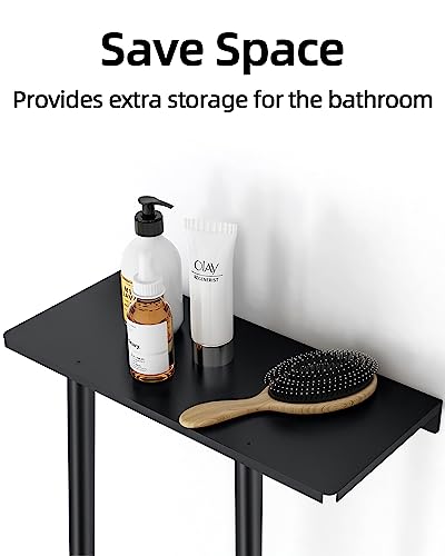 STWWO Wall Mounted Bathroom Towel Rack with Shelf, Holds 6 Towels - Black