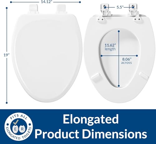 Mayfair Linden Slow Close Elongated Toilet Seat, Heavy Duty Wood White