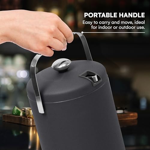 Flybold Small Double Walled Ice Bucket with Lid - Portable Insulated Chiller for Parties & Bars