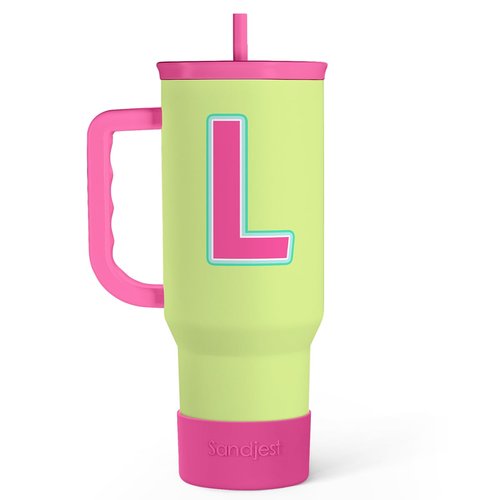 SANDJEST Monogrammed Tumbler with Handle 40oz, Letter L Tumblers Coffee Travel Cup with Straw, Personalized Monogram Initial Gifts for Women Girls, Customized Gifts for Christmas Birthday Mothers Day