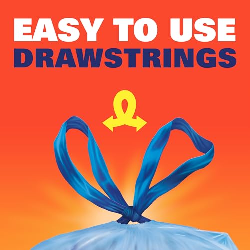 13 Gallon Blue Kitchen Trash Bags - Puncture-Resistant Drawstring, 60 Count