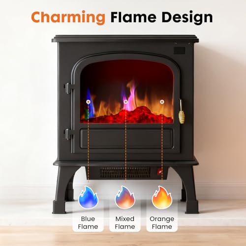 Freestanding Electric Fireplace Heater 26 Inch with 3D Flame and Remote