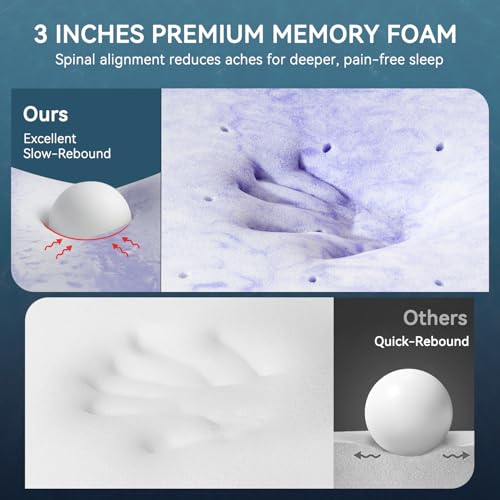 ELEMUSE 3 Inch Twin XL Gel Memory Foam Mattress Topper - Washable Cover