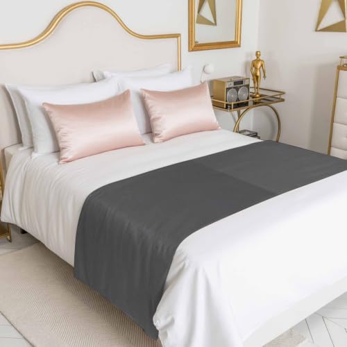 Versotilahome Charcoal Satin Bed Runner Scarf - California King (102x20")