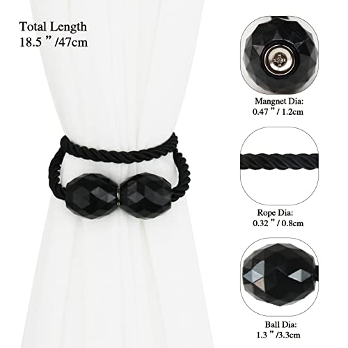 Magnetic Curtain Tiebacks - 4 Pack Decorative Braided Rope Holdbacks