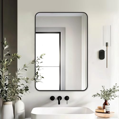 Black Framed Bathroom Vanity Mirror – 30x20 HD Shatterproof Wall Mirror