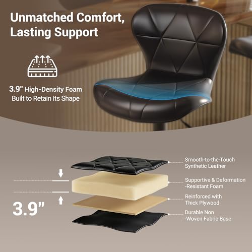 LaughLoft Set of 2 Black Adjustable Faux Leather Bar Stools - Swivel & Height-Adjustable Kitchen Island Seating