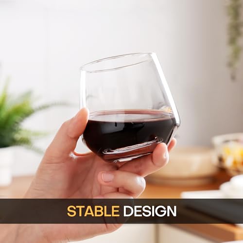 Stemless Wine Glasses Set of 4, 13.5oz Crystal Glass Tumblers for Red White