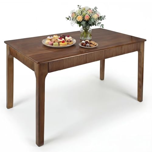 55-Inch Solid Oak Rectangular Dining Table, Modern Farmhouse Wood Kitchen Desk