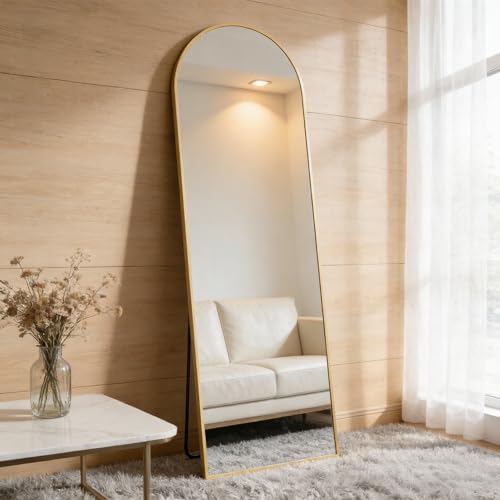 64" x 21" Arched Full Length Floor Mirror, Aluminum Alloy Frame