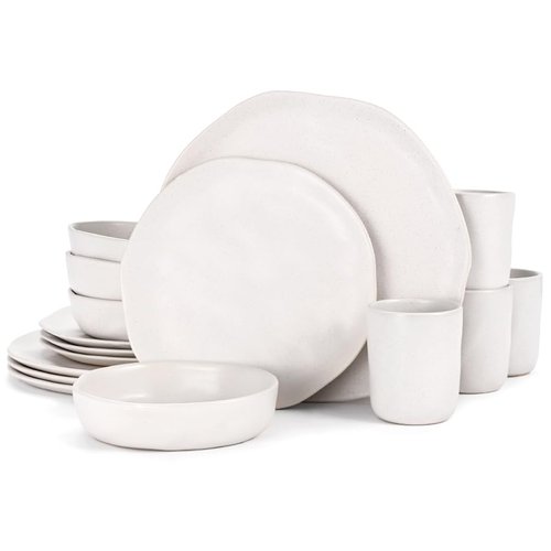 Cabtnca Modern Ceramic Dinnerware Sets for 4, 16 Pieces Stoneware Plates and Bowls Sets, Highly Chip Scratch Resistant, Microwave & Dishwasher Safe Dish Set for Home Kitchen, Speckled White