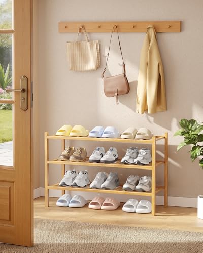 3-Tier Bamboo Shoe Rack, Stackable Modular Shoe Organizer Shelf