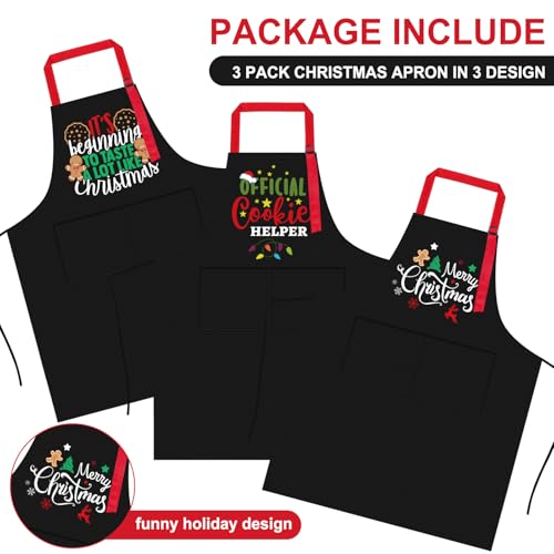 Twistover 3-Pack Christmas Aprons for Women with Pockets – Waterproof Bake & Cook Gift Set