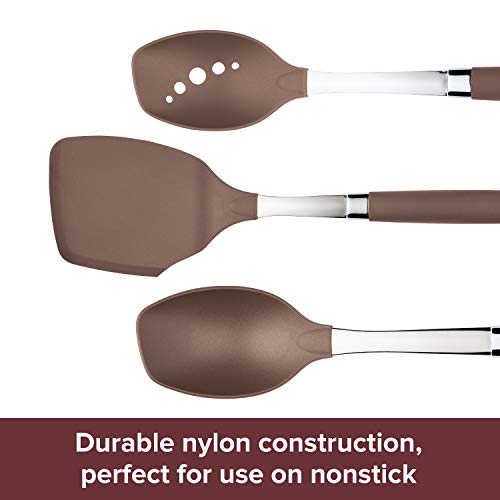 Anolon SureGrip Dishwasher Safe Nonstick Locking Cooking Tongs Set/Salad Serving Tools, 9 Inch and 12 Inch, Bronze Brown