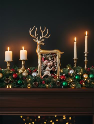 God Antique Christmas 4x6 Gold Reindeer Photo Frame - Holiday Decor