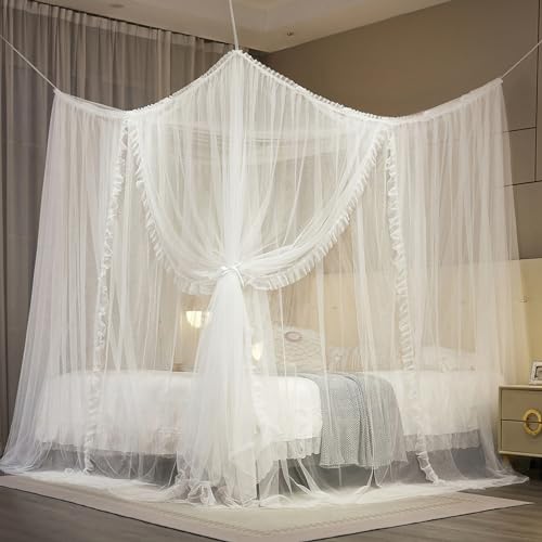 4-Corner Princess Bed Canopy Queen Size - Double Layer Netting Curtain