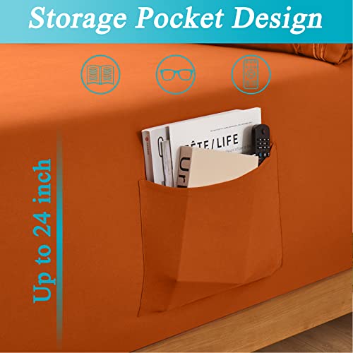 Extra Deep Pocket Queen Fitted Sheet, Burnt Orange, Fits 18-24 Inch Mattress