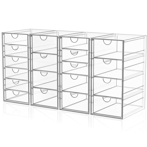 YFXCVSL 4 Pack Acrylic Makeup Organizer with 19 Drawers - Clear Storage Solution