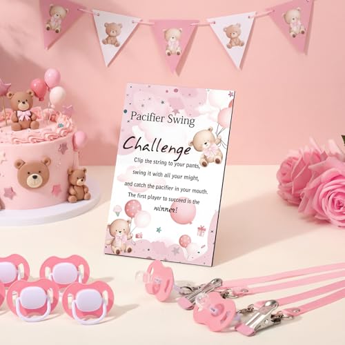 Baby Shower Pacifier Swing Game Set with Wooden Sign and 12 Pacifiers
