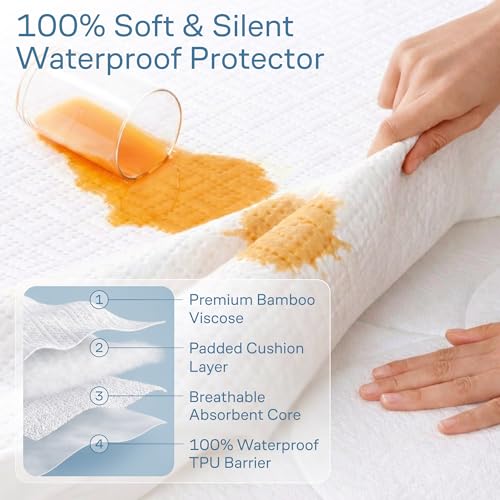 Waterproof Queen Mattress Protector - Cooling Viscose Bamboo Cover
