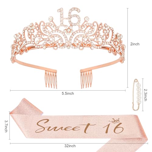 Sweet 16 Birthday Tiara and Glitter Sash Set for Girls Party Supplies