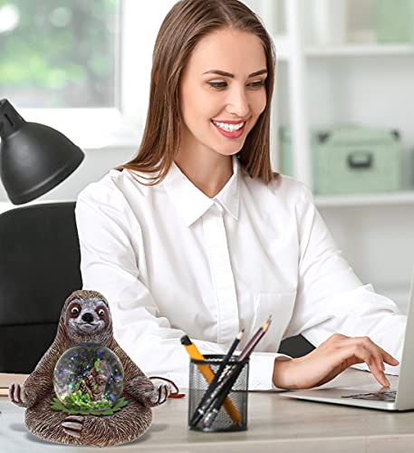Sloth Snow Globe with Pink Glitter, 45mm Decorative Animal Figurine