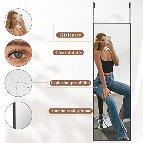 14" x 48" Adjustable Over-the-Door Full Length Mirror, Black Shatterproof