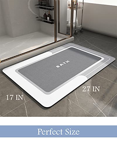MontVoo Non-Slip Soft Diatomaceous Earth Bath Mat, 17"x27" Grey